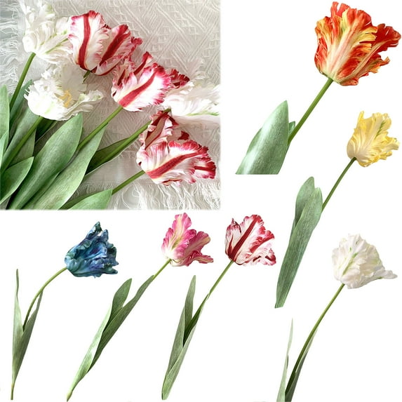 Walbest 1Pc 26.77 Inch Artificial Flower Vivid Decorative 3D Parrot Tulip Real Touch Fake Flower Decor Flower Arrangement for Home Office Party, Flower Diameter: 4.33"
