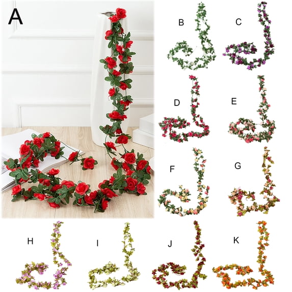 Walbest 1Pc 8.2 FT Fake Flower Vine Flexible Romantic Colorfast Wedding Artificial Blossom Flower Garland Party Decor, Park Corridor Simulation Flower Rattan Decoration, Flower Dia: 1.38"