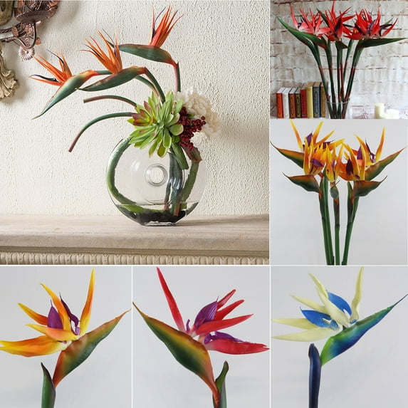Walbest 1Pc Artificial Large Bird of Paradise 24.8 Inch Permanent Flower, Fake Plant Silk Strelitzia Reginae Home Decor, Artificial Flower Plant Decoration for Home Garden Office Party Wedding