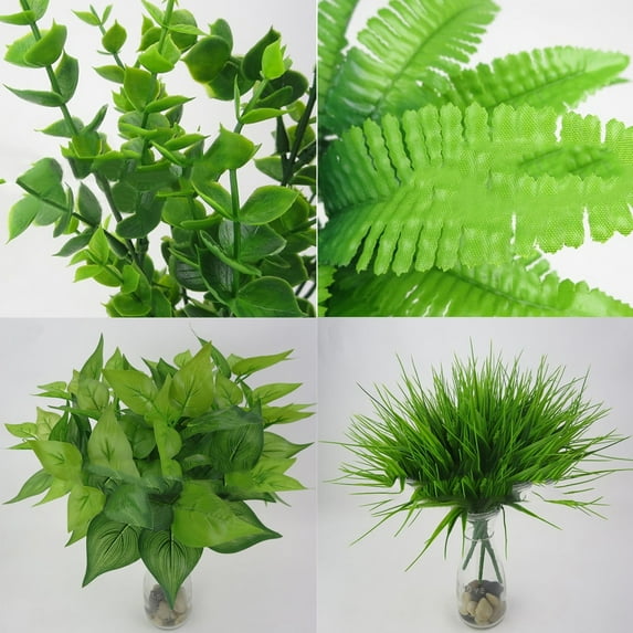Walbest 1Pc Artificial Shrub, Plastic Plant Fern Grass Leaves Fake Bushes Outdoor Indoor Greenery, Home Office Garden Decor Verandah Table Arrangements DIY Decoration (The vase is not included)