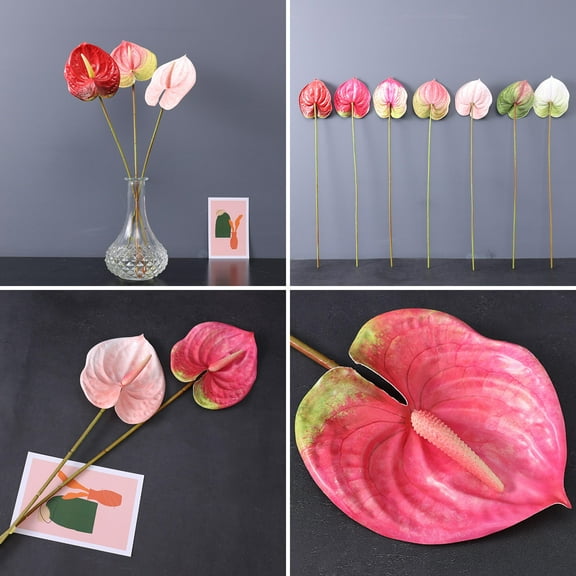 Walbest 1Pcs Artificial Anthurium Non-fading Flower Photography Prop Single Branch Home Green Plant Decoration Flower Arrangement Accessory
