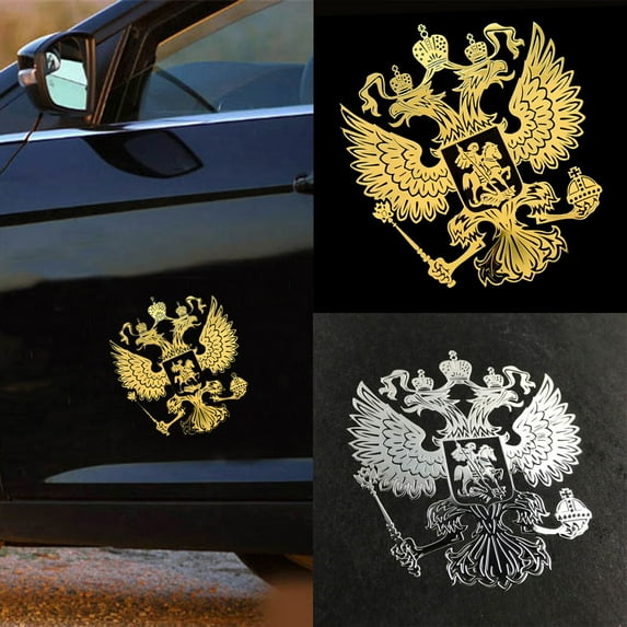 Walbest 1Pcs Car Sticker, Russian Federation Eagle Emblem Car Auto Decals Sticker Decor - 1.73" x 1.57" (Golden)