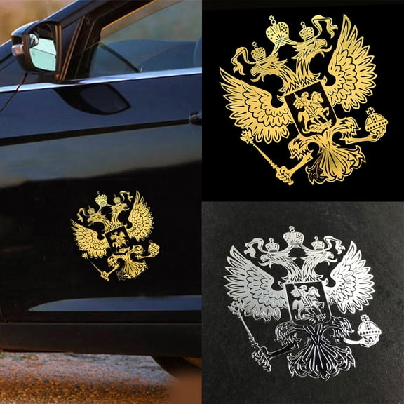 Walbest 1Pcs Car Sticker, Russian Federation Eagle Emblem Car Auto Decals Sticker Decor - 2.36" x 2.13" (Golden)