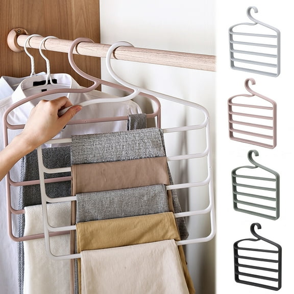 Walbest 1pc Plastic Pants Hanger 5 Layers Space Saving Clothes Slack Hanger, Closet Storage Organizer for Pants Jeans Trousers Skirts Scarf Ties Towels