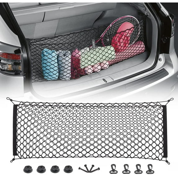 Walbest 2-Layer Heavy Duty Cargo Net, 43 x 20 Inch Universal Truck Bed Net with Hooks, Adjustable Elastic Storage Organizer Mesh Net Compatible for Pickup Truck SUV, Black
