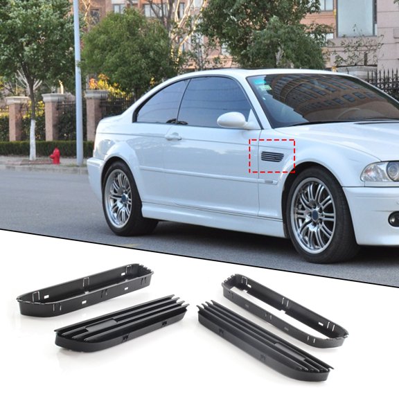 Walbest 2 Pack BMW Side Fender Air Flow Vent Grille, Anti-corrosion ABS Side Fender Air Flow Vent Grille Modification for BMW 3 Series M3 E46 2001-2006, Black