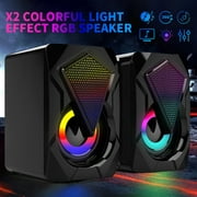 Walbest 2 Pack Computer Speakers, Wired 2.0 USB Powered PC Subwoofer Stereo Mini Multimedia Volume Control, Gaming RGB Colorful Lights 3.5mm Jack Speakers for PC Desktop Laptop Monitor