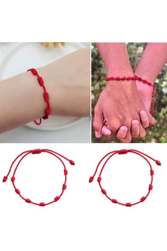 2 Pack Lucky Red Acrylic Fiber String Bracelets 7 Knots Rope Amulet Xmas New Year Gifts