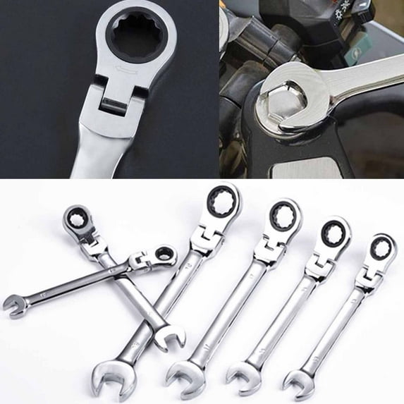 Walbest 2-in-1 8-19mm Wrench Compact Adjustable Head 180-degree Rotary Professional 72-tooth Ratchet Spanner for Vehicle/ Machine Maintenance