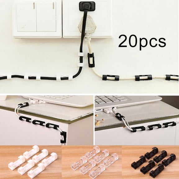 Walbest 20 Pcs Self Adhesive Cable Management Clips, Cable Organizers Sticky Wire Clips Cord Holder, Wire Line Organizer Fixer for TV PC Laptop Ethernet Cable Desktop Home Office (White)