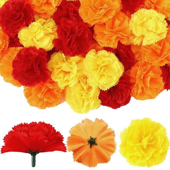 Walbest 20 Pcs Simulated Marigold Flowers Faux Silk Marigolds with Stems Realistic Artificial Marigolds for Dia De Los Muertos Diwali Home Decor