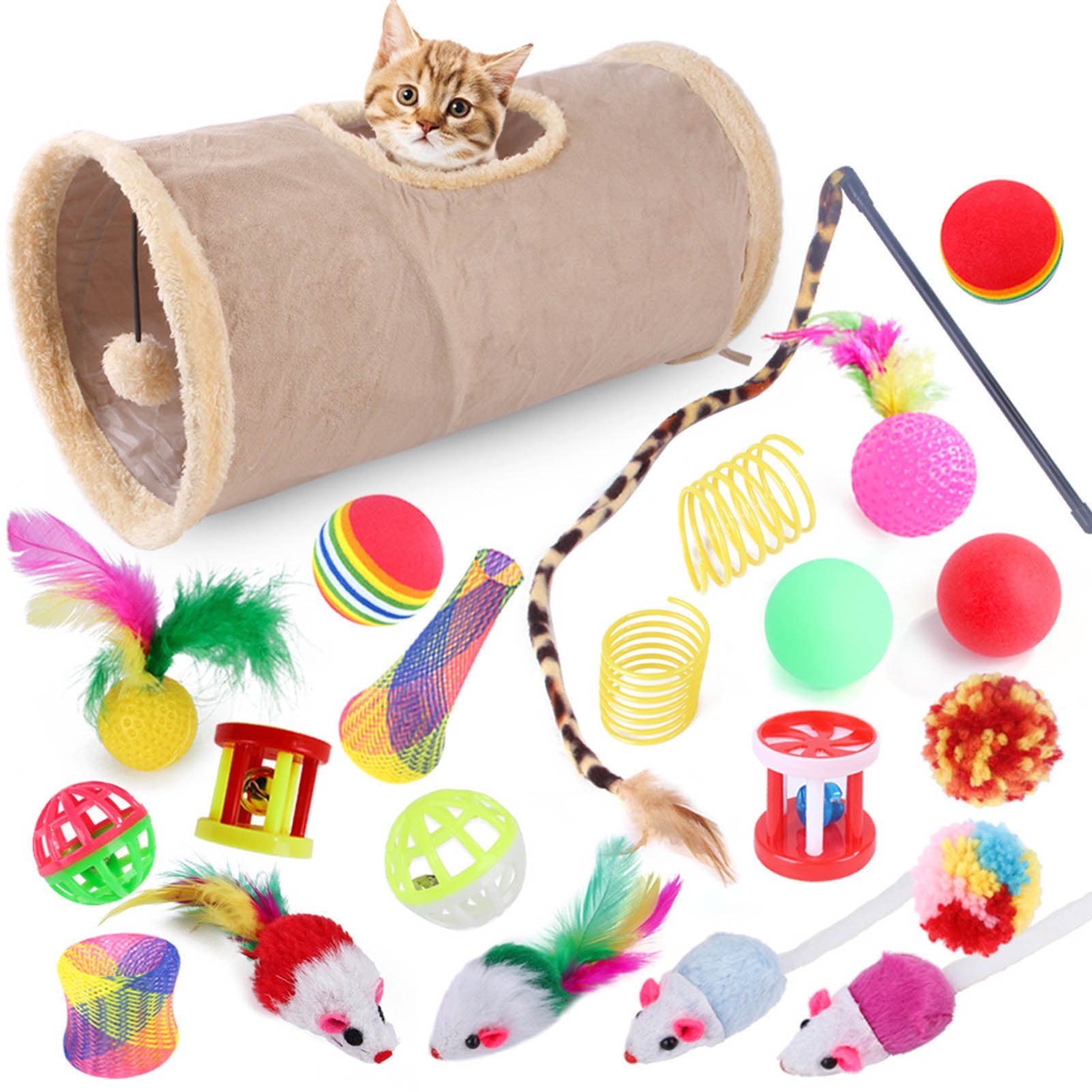 Youngever 15 Cat Toys Kitten Toys Assortments, Cat Crinkle Play Mat, Cat  Teaser Wand Interactive Toys Cat Springs, Crinkle Balls for Cat, Puppy