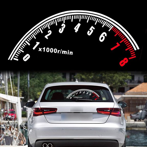 Walbest 23.6" Odometer Stickers for Car Rear Windshield Tachometer Speedometer Reflective Vinly Decal Waterproof for Car SUV Windshield Decoration White Red