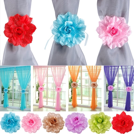 Walbest 2Pcs Peony Flower Design Curtain Pullbacks Tiebacks Window Holdbacks Drape Panel Sheer Strap, Curtain Tieback Holder Clip Clamp Home Hotel Decor