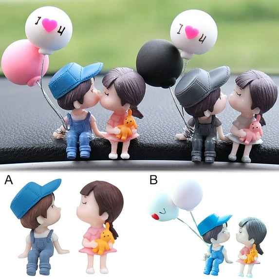 Walbest 2Pcs/Set Couple Figurine Exquisite Romantic Resin Ornaments Car Interior Ornament, Balloon Couple Statue Wedding Decor