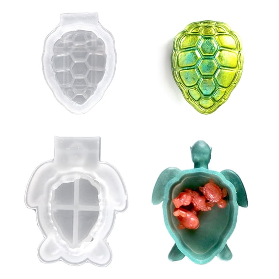 Walbest 2Pcs/Set Sea Turtle Storage Box Mold with Lid 3D Animal Easy Release Silicone Epoxy Resin Casting Jewelry Trinket Storage Box Container Mould