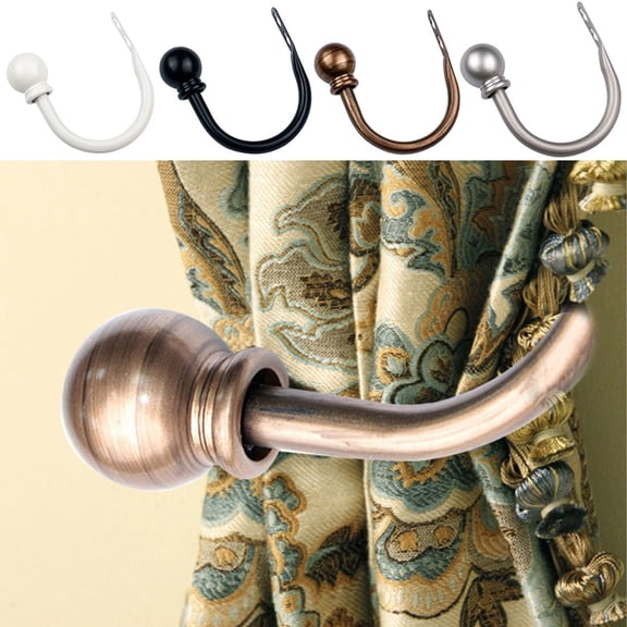Walbest 2Pcs U Shaped Modern Curtain Holdbacks, Concise Ball Curtain Tieback Holdback Holder Drape Hook Decoration, Wall Mounted Fix Curtain Accessories