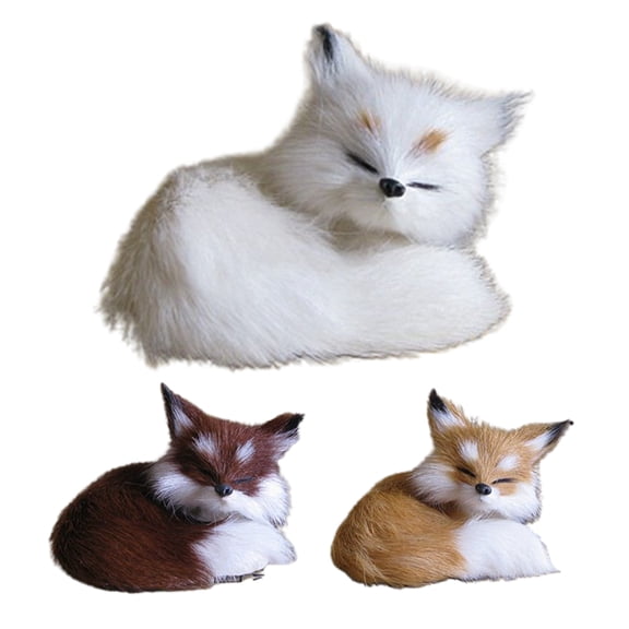 Walbest 3.15" Mini Simulation Fox Toy Window Display Ornament, Realistic Adorable Plastic Fleece Long Plush Cute Squatting Fox Model