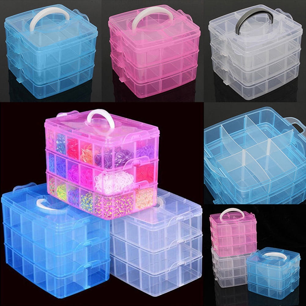 Walbest 3 Layers 18 Compartments Plastic Clear Craft Organizer Box ...