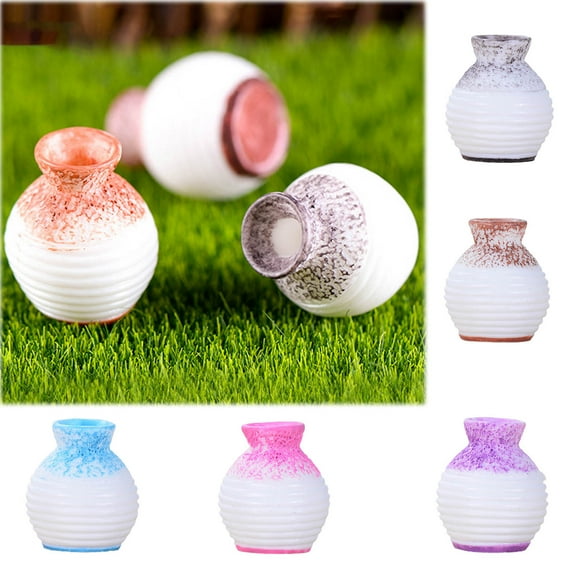 Walbest 3 Pack Dollhouse Miniature Flower Vase Compact Decorative Resin Small Mouth DIY Plant Pot Doll House Accessories, 1"