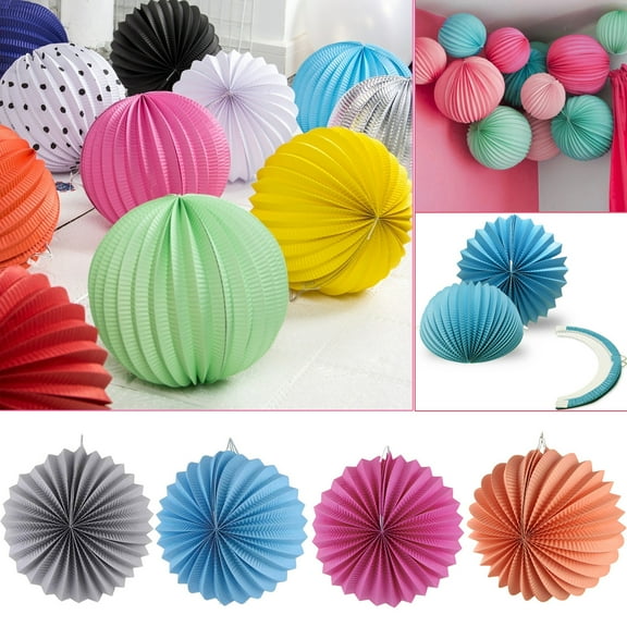 Walbest 3 Pack Folding Paper Lantern Watermelon Lantern Window Decor, Paper Art Lantern Hanging Ornaments Multi-Color Birthday Events Ball Lampion Xmas Wedding Party Supplies, Each 7.87" Diameter