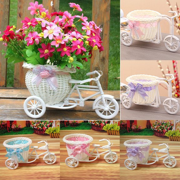 Walbest 3 Pack Tricycle Bicycle Model Rattan Flower Basket Vase, Bicycle Plant Stand Nostalgic Bicycle Planter Garden Decor for Home Wedding Decoration