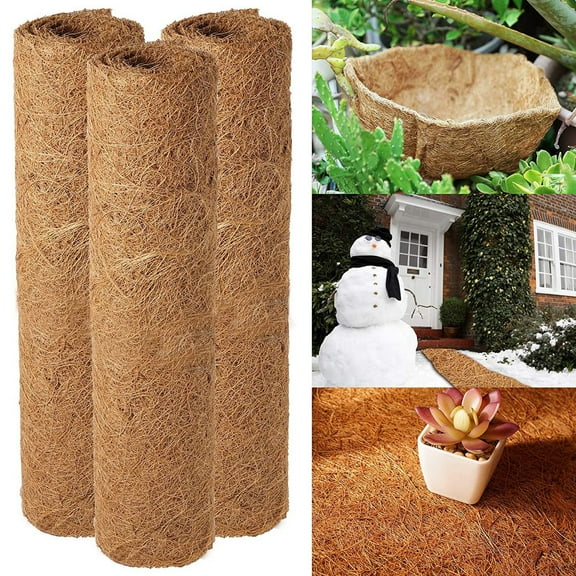 Walbest 3 Rolls Coco Plant Liner Sheet 12"x40" Flowerpot Basket Insulation Coconut Mat Coir Mat Liner Natural Coco Fiber Replacement Liners for Home Ecological Plant Decor