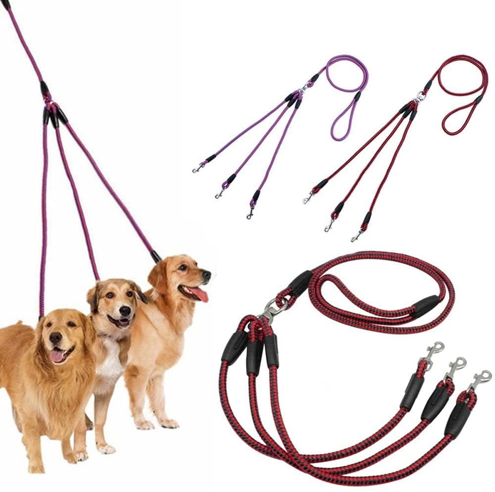 Walbest 3 Way Dogs Coupler Leash, Triple Pet Leashes, No Tangle Pet
