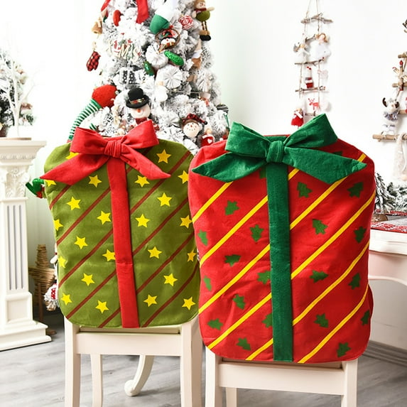 Walbest 3PCS/set Christmas Chair Back Cover Bowknot Gift Package Design Christmas Decoration Chair Cover for Restaurant Hotel Home Kitchen Dining Room