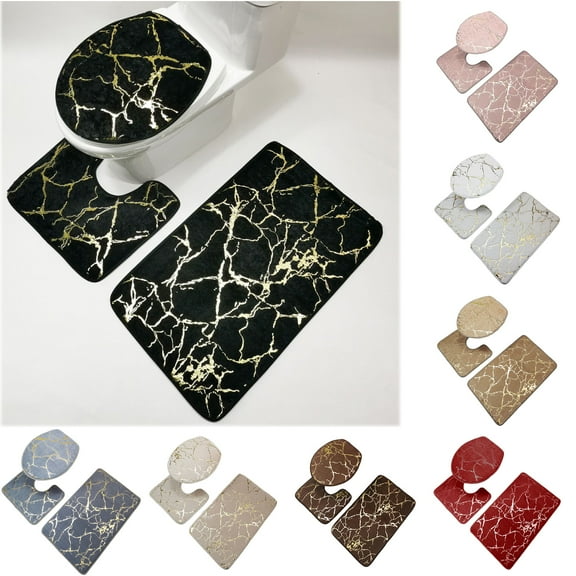 Walbest 3Pcs/Set Non-slip Toilet Carpet Quick Dry Polyester Marbling Toilet Lid Cover Bathroom Rug