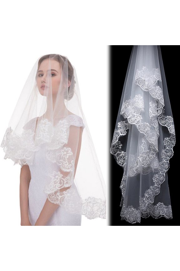 Walbest 4.9FT Elegant White Elbow Length Lace Edge Bridal Party Wedding Veil