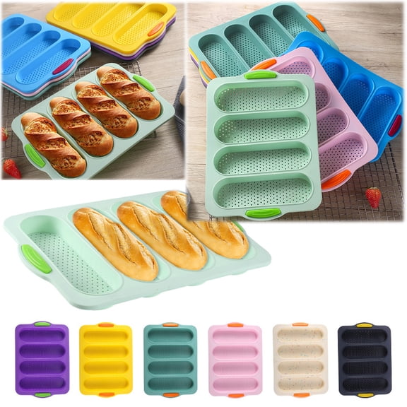 Walbest 4 Grids Food Grade Perforated Baguette Baking Tray Silicone Anti-scalding Bread Baking Mold