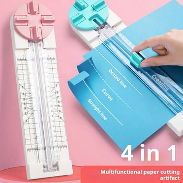 Walbest 4 in 1 Craft Paper Trimmer with Scale Precision Cutting 4 Rotating Blades Straight Wavy Dotted Crease Ergonomic Paper Trimmer