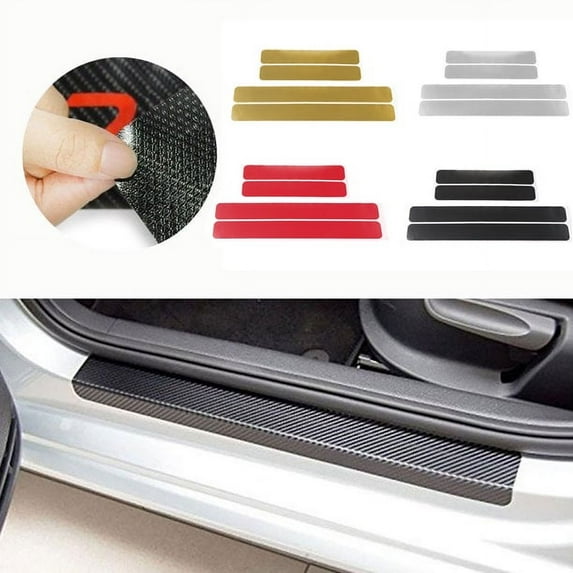 Walbest 4Pcs 3D Carbon Fiber Auto Car Door Sill Stickers Anti-Scratch Protection Cover