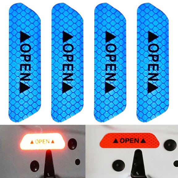 Walbest 4Pcs Car Door Open Prompt Anti-Collision Reflective Stickers Tape Conspicuity Safety Caution Warning Sticker for Car Truck Trailer-Blue