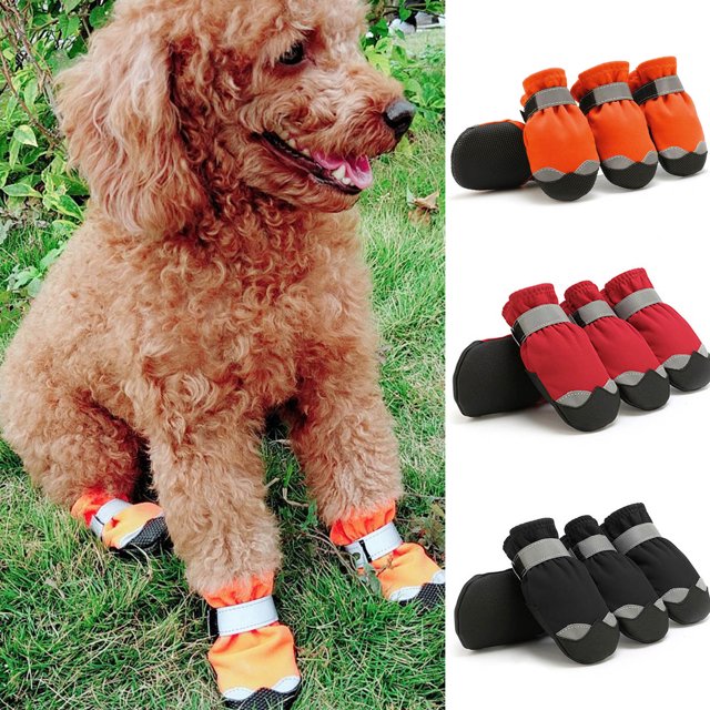 Walbest 4Pcs Dog Shoes for Winter, Dog Boots & Paw Protectors, Fleece