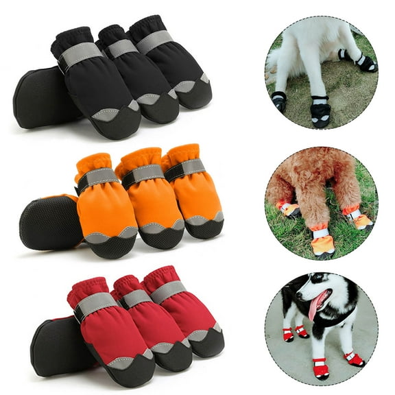 Walbest 4Pcs Dog Shoes for Winter, Dog Boots & Paw Protectors, Fleece Warm Snow Booties for Puppy with Reflective Strip Anti-Slip Rubber Sole for Small Medium Size Dogs