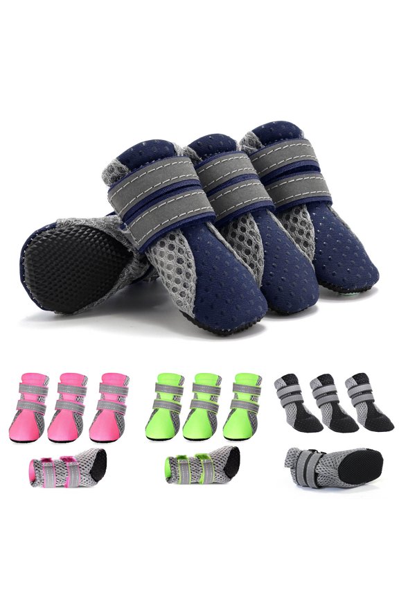 4Pcs Reflective Dog Shoes for Small Medium Dogs, Slip Resistant Small Dog Booties Puppy Boots with Adjustable Fastener Strap Pet Sneakers Protect Dog Paws Easy to Wear Daily Use