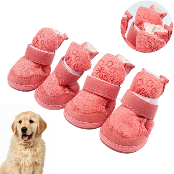 Walbest 4Pcs/Set Winter Pet (Dog/Cat) Snow Boots Wear-Resistant Non-Slip Soles Thick Plush Super Cold Snow-Proof Pet Shoes
