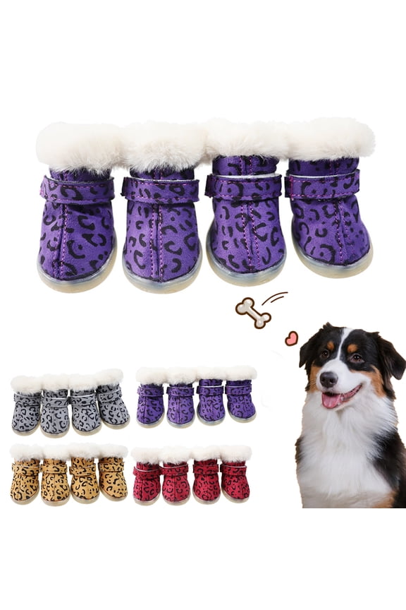 4Pcs/Set Winter Small Pet Plush Warm Puppy Dog Cotton Waterproof Shoes Anti-Slip Sole Snow Boots