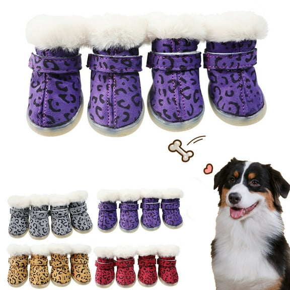 Walbest 4Pcs/Set Winter Small Pet Plush Warm Puppy Dog Cotton Waterproof Shoes Anti-Slip Sole Snow Boots