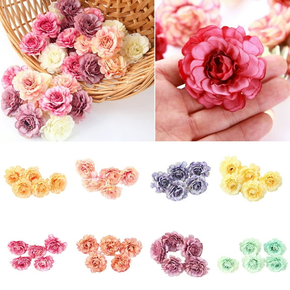 Walbest 5 Pack Artificial Silk Rose Decorative No Withering Simulation Flower Home Decor, Wedding Gift Decorative Flower, Flower Dia 2"