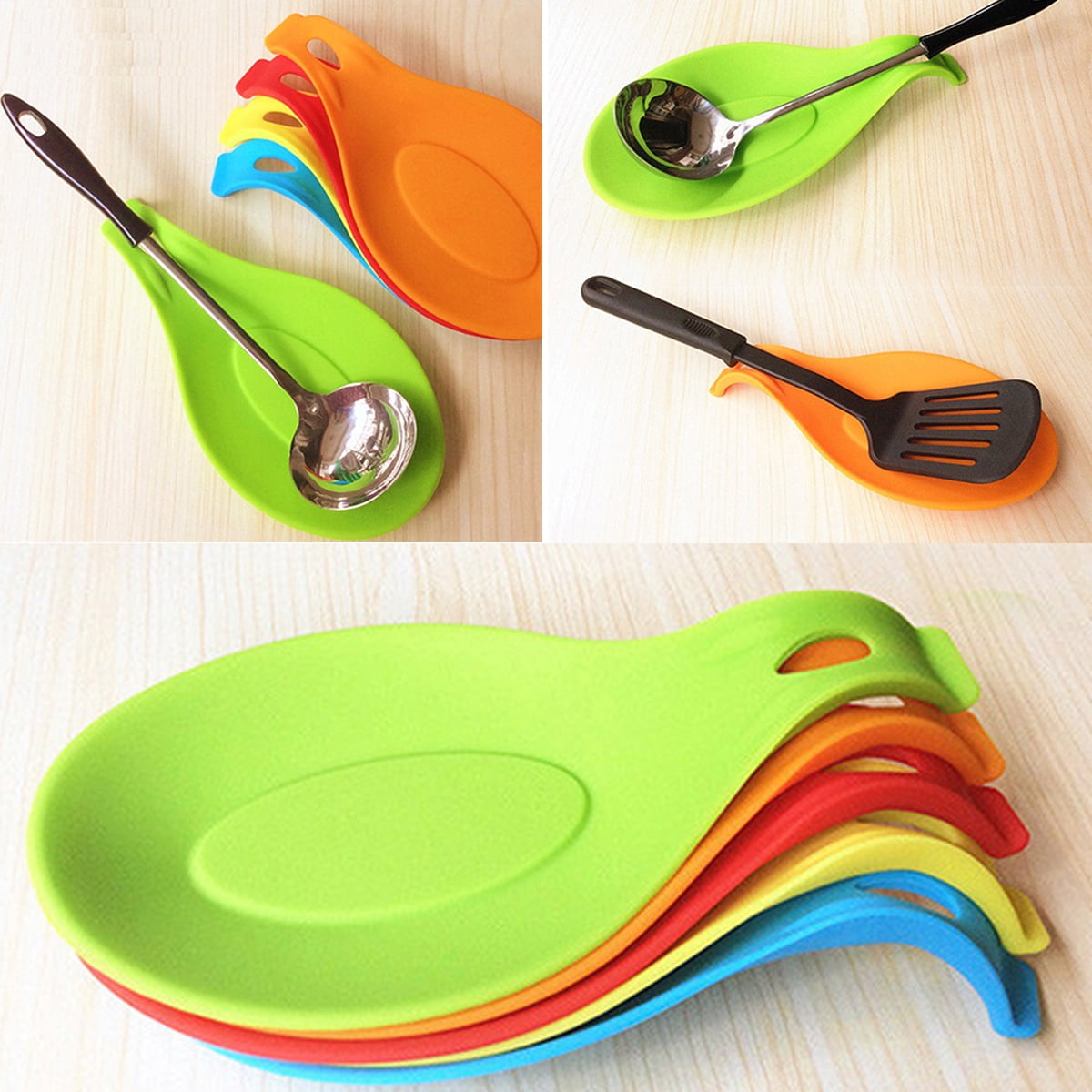 Wrapables Large Silicone Heat Resistant Spoon Rest Utensil Spatula Ladle Holder (Set of 4)