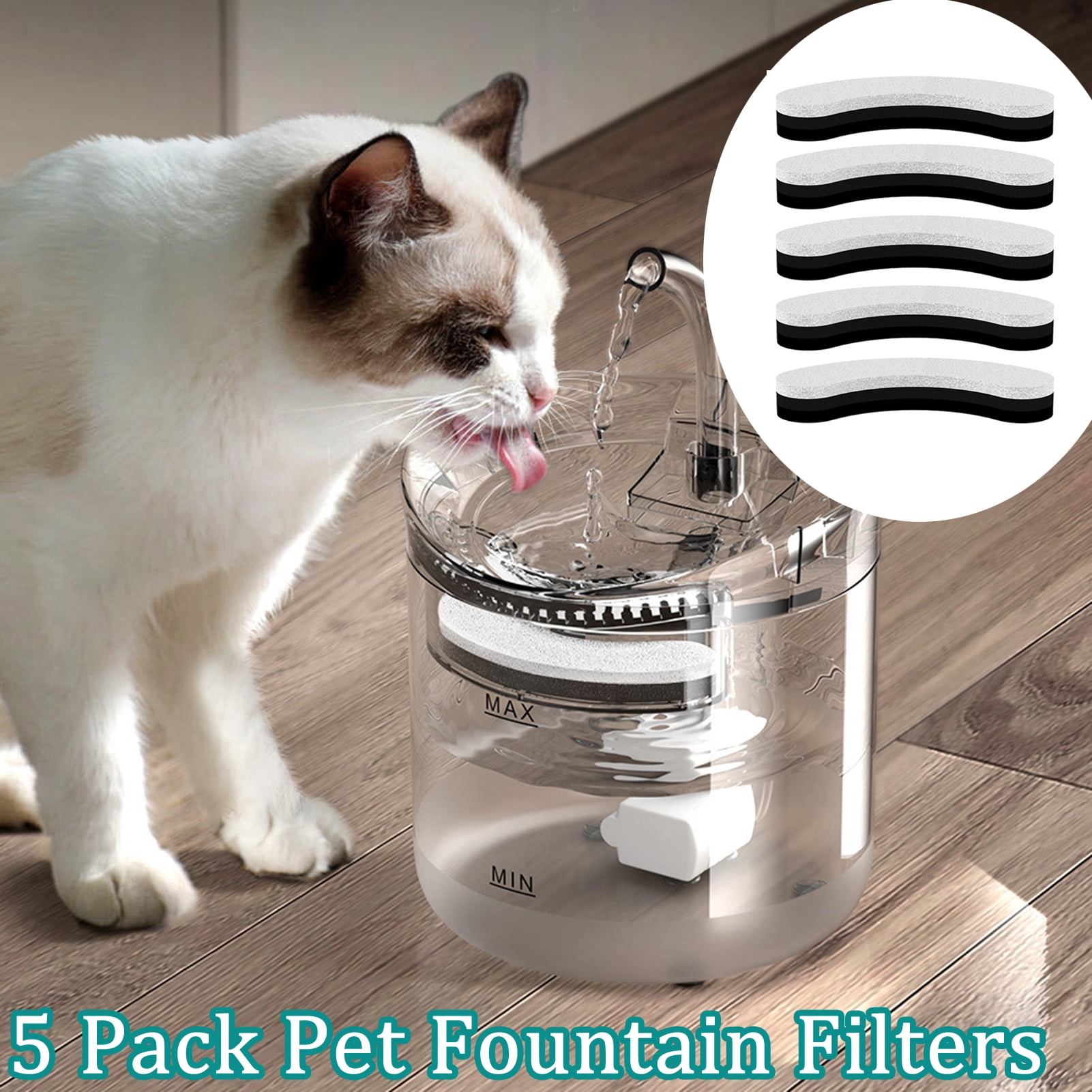 Walbest 5Pcs Pet Fountain Filters High Density Dual Filtration