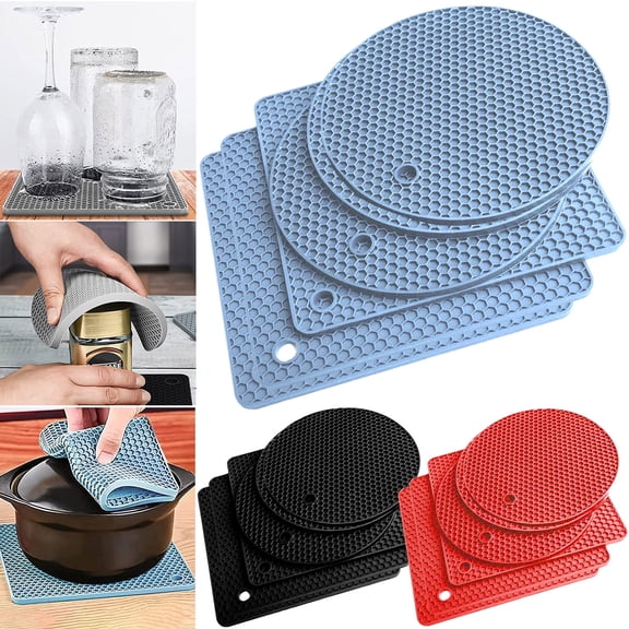 Walbest 6 Pack Silicone Trivet Mats - Heat Resistant Honeycomb Trivet Mats Pot Mat Pot Coaster for Countertop, Spoon Holder, Gripper Pad, Hot Pots and Pans (3 Square Pads + 3 Round Pads)