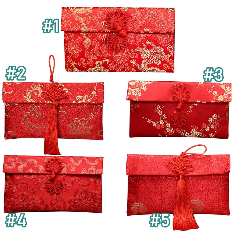 Walbest 7.1 Wedding Envelope Shaped Money Bag Delicate Fabric Chinese Red Envelopes Small Wallet Gift Card Bag for New Year 1 piece