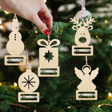 Walbest 8Pcs Christmas Money Holders Wooden Gift Cards Decoration Xmas Tree Hanging Cash Ticket Holder for Christmas Party Home Decor