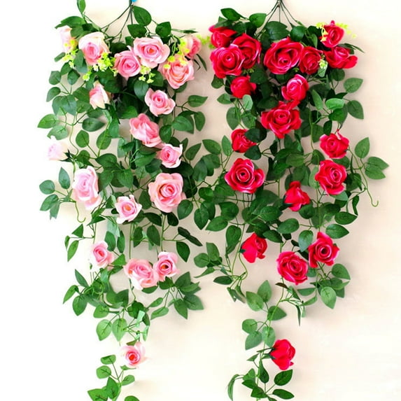 Walbest 8ft Artificial Rose Garland Flower Leaf Vine Home Wedding Garden Party Decor