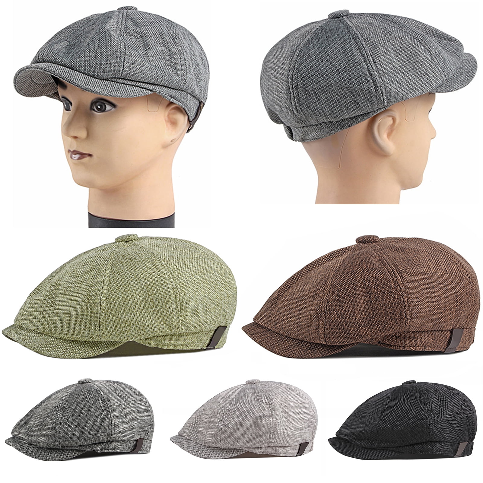 Walbest Acrylic Fiber Newsboy Cap for Men Classic Vintage Cabbie Hat Elastic Flat Beret Cap Walmart