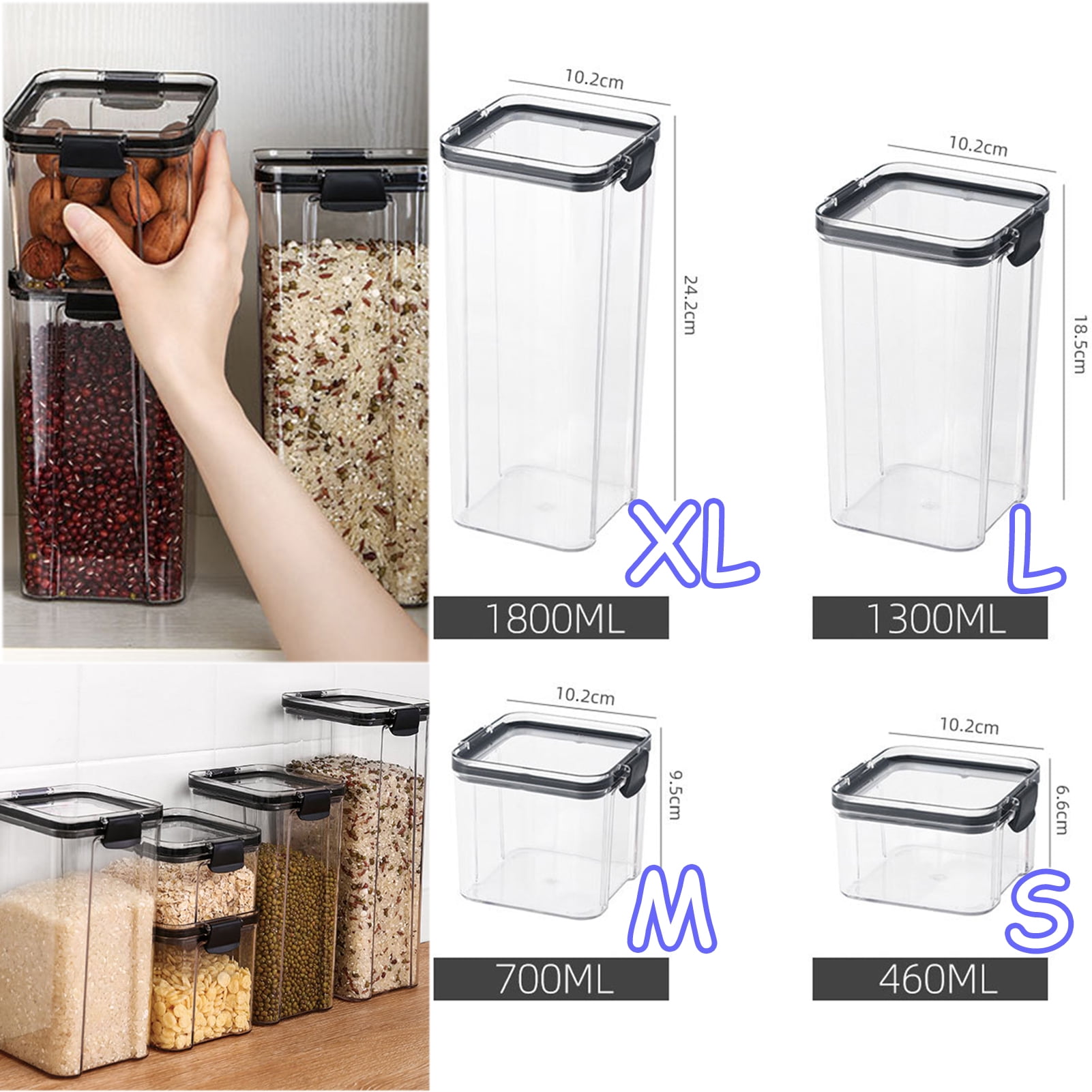 Walbest Airtight Moisture proof Food Storage Container BPA Free Transparent Container with Lid Stackable Kitchen Pantry Organization Canister for